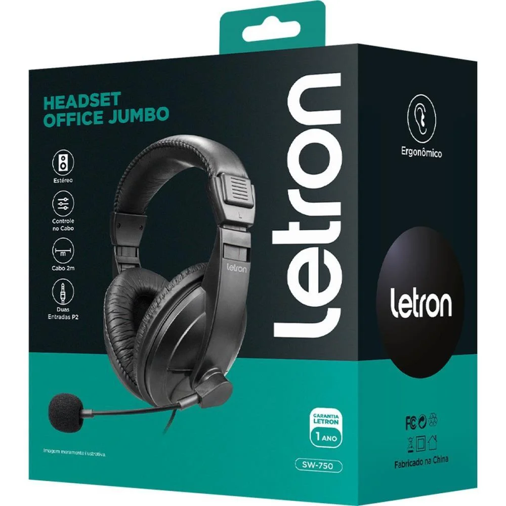 FONE DE OUVIDO COM MICROFONE LETRON HEADSET OFFICE JUMBO PT LEONORA (UNIDADE) - imagem 4
