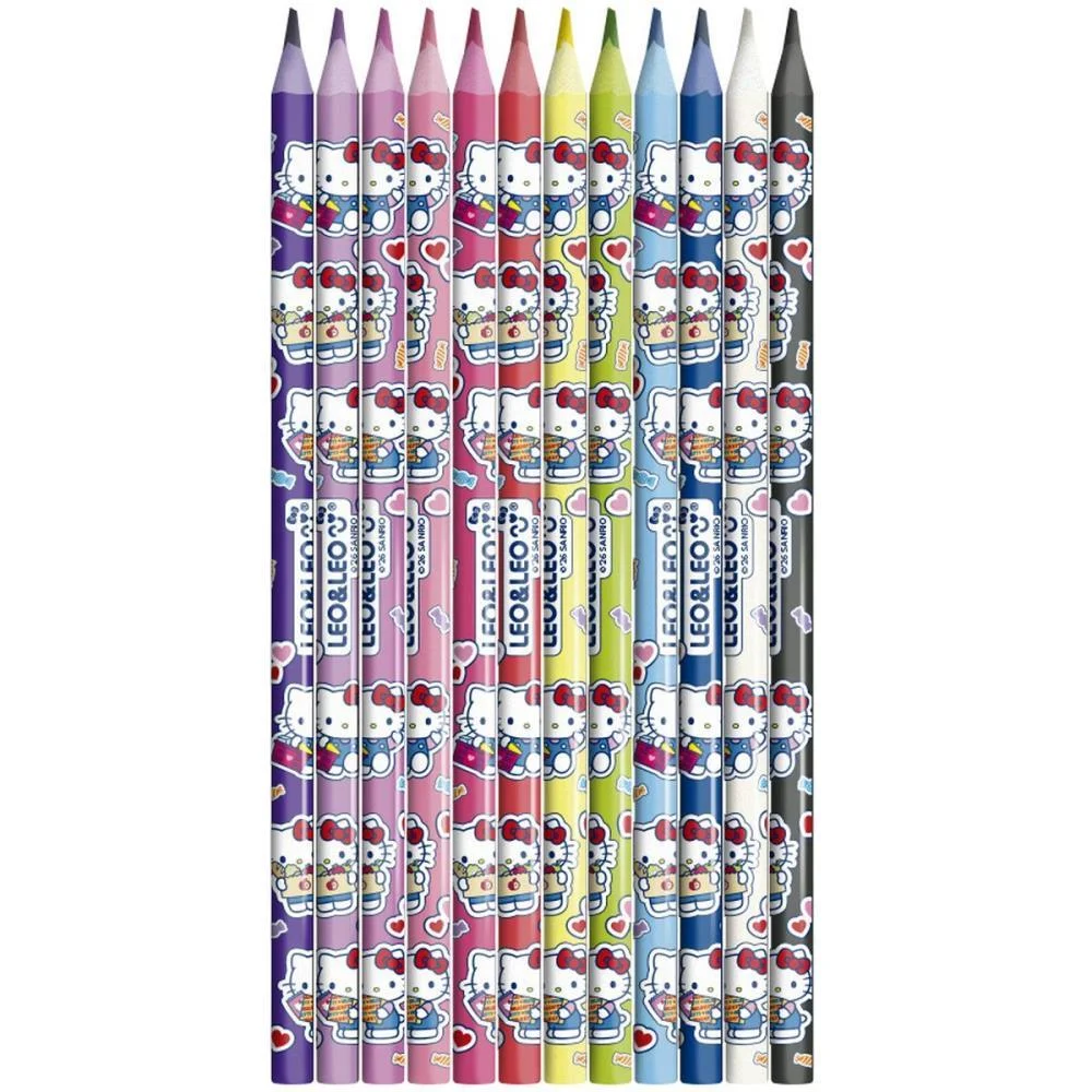 LAPIS DE COR TRIANGULAR HELLO KITTY 12 CORES LEONORA (ESTOJO) - imagem 3