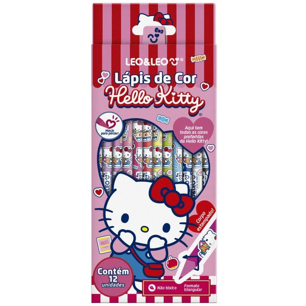 LAPIS DE COR TRIANGULAR HELLO KITTY 12 CORES LEONORA (ESTOJO) - imagem 4
