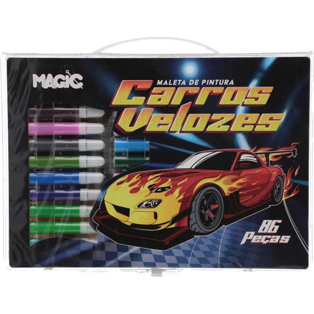 MALETA PARA PINTURA CARROS 86 PECAS 30X21CM MAGIC KIDS (UNIDADE) - imagem 2