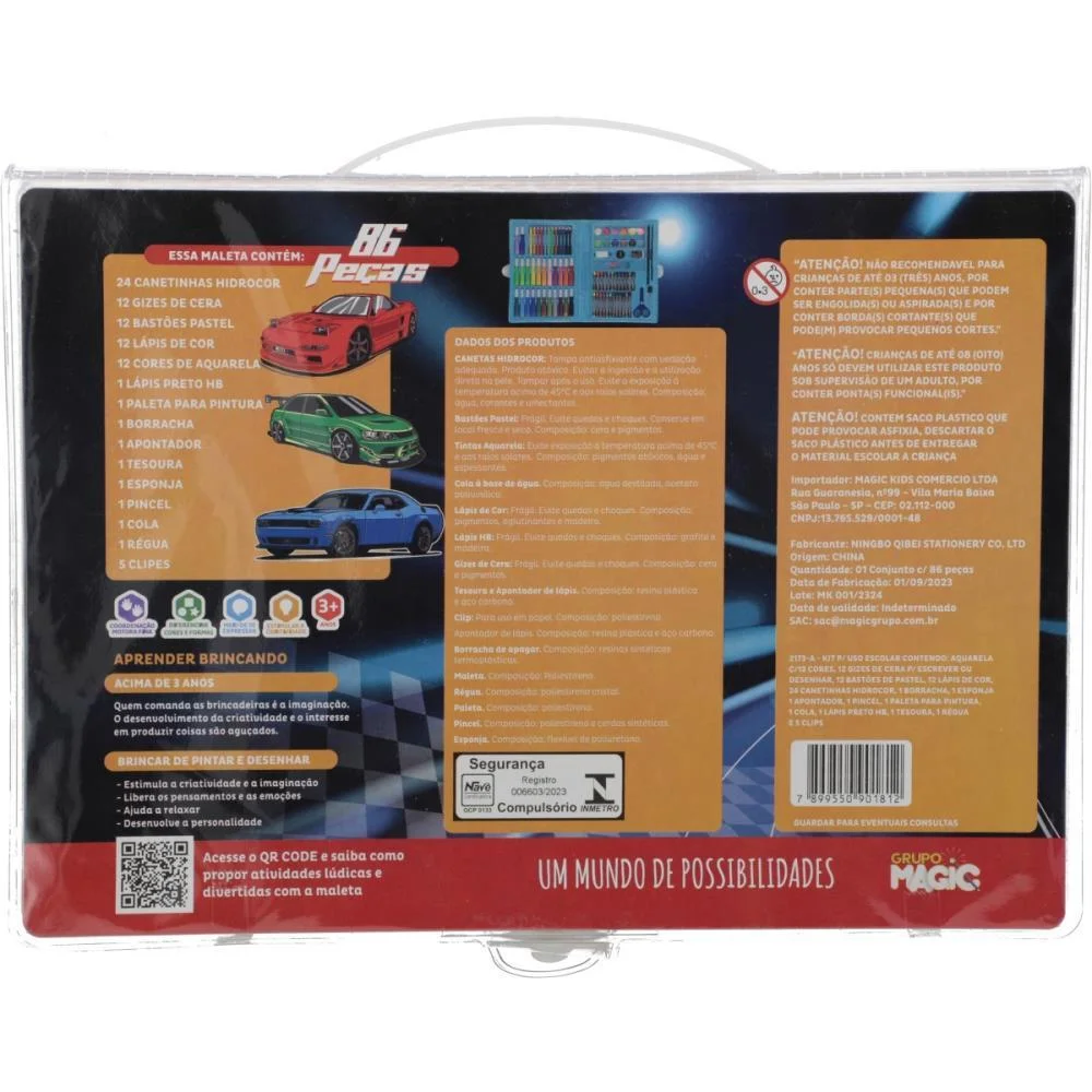 MALETA PARA PINTURA CARROS 86 PECAS 30X21CM MAGIC KIDS (UNIDADE) - imagem 3