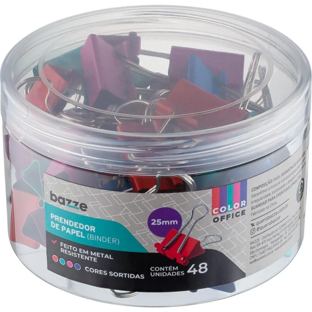 PRENDEDOR DE PAPEL BAZZE BINDER 25MM COLOR SUMMIT (POTE-48) - imagem 2