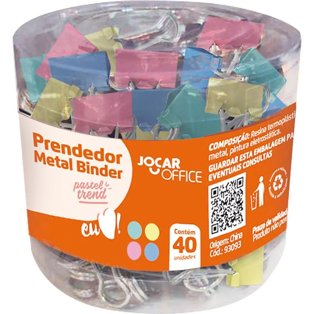 PRENDEDOR DE PAPEL JOCAR BINDER 19MM COLORIDO LEONORA (POTE-40) - imagem 2