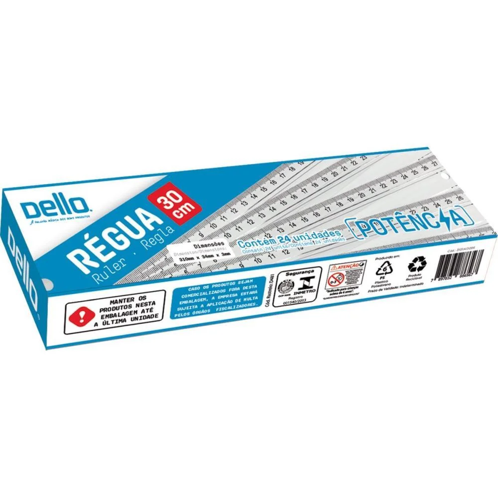 REGUA DE POLIESTIRENO CRISTAL 30CM SOLAPA INDIVIDUAL DELLO (CAIXA C/96) - imagem 5