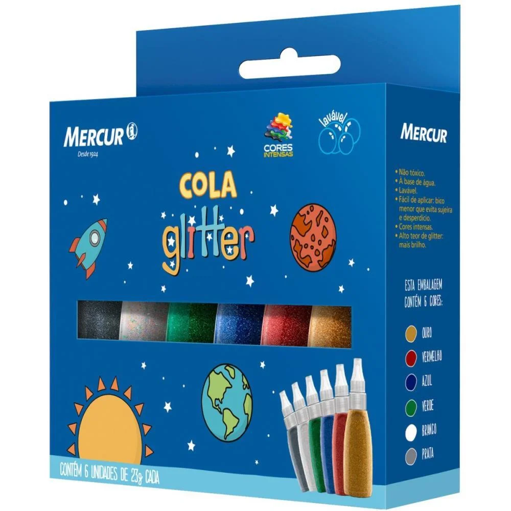 COLA COM GLITTER 06 CORES SISTEMA SOLAR 23G MERCUR (ESTOJO) - imagem 2
