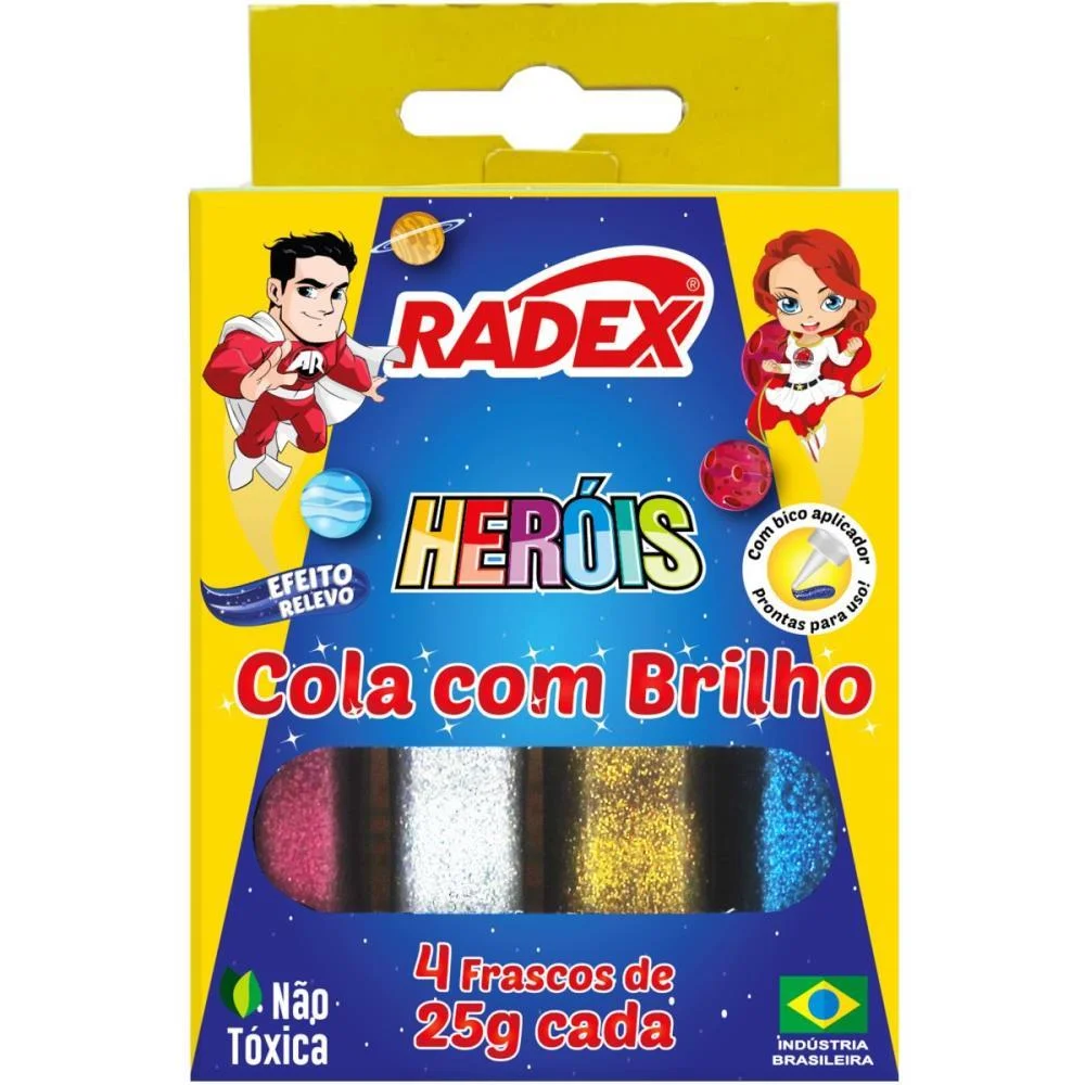 COLA COM GLITTER TUBO 25G. 4 CORES RADEX (ESTOJO) - imagem 3