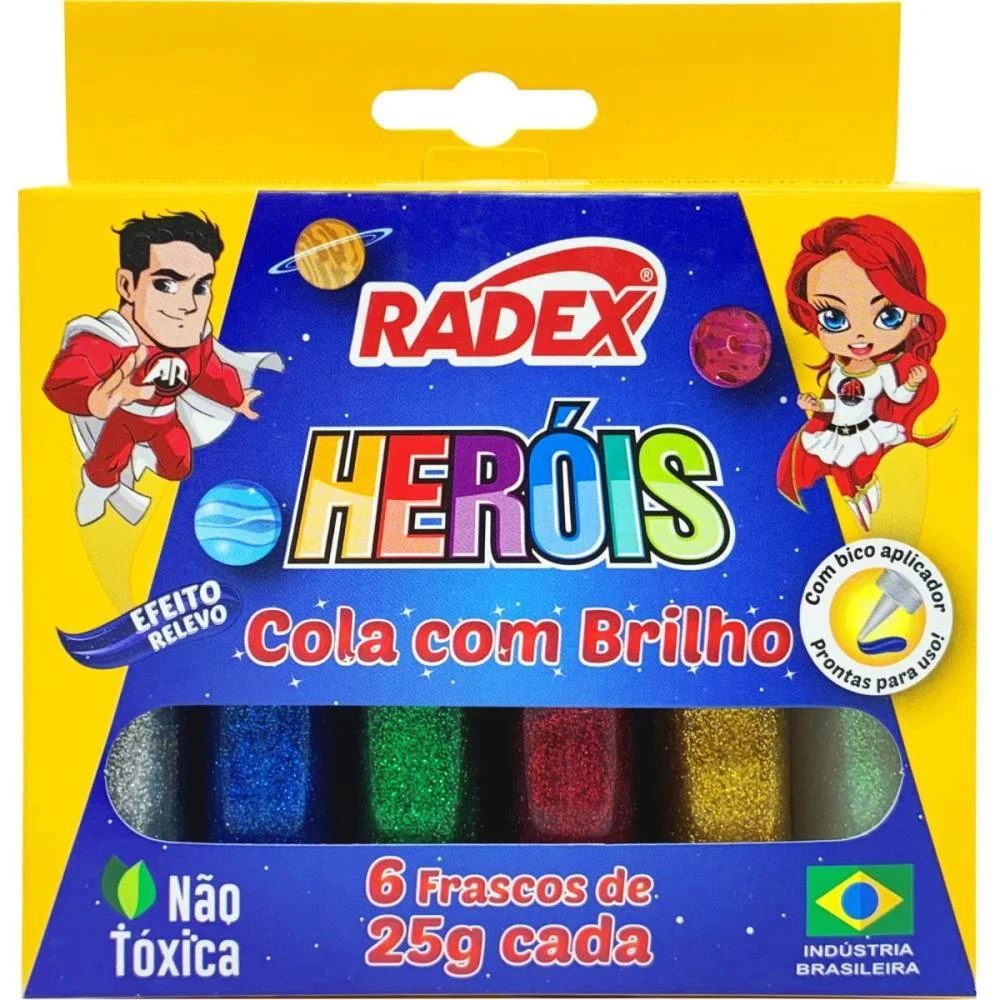 COLA COM GLITTER TUBO 25G. 6 CORES RADEX (ESTOJO) - imagem 2