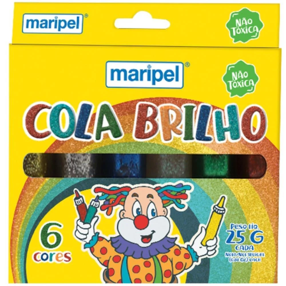 COLA COM GLITTER TUBO 06 CORES SORT. 25G MARIPEL (ESTOJO) - imagem 2