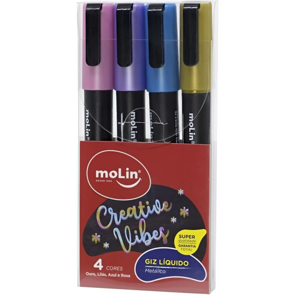 Giz Liquido 4 Cores Metalicas Molin (Estojo)