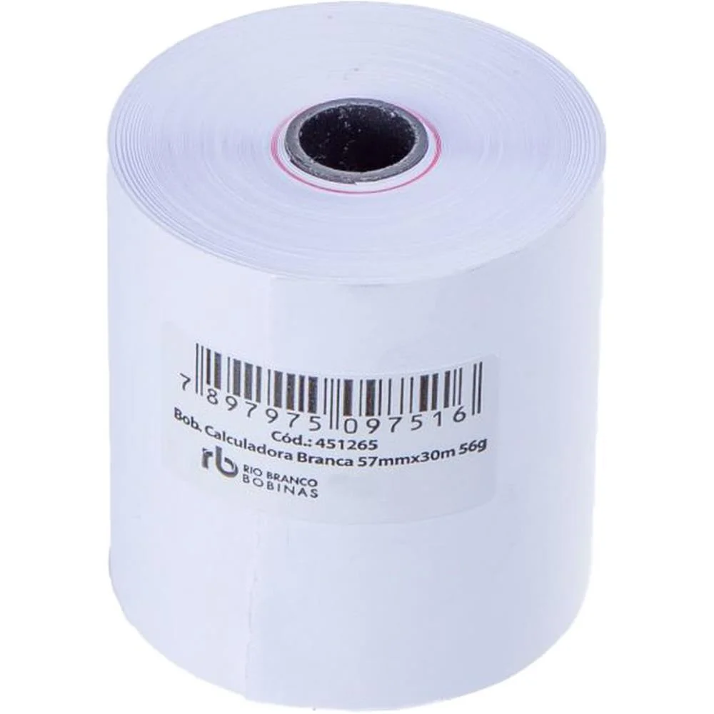 BOBINA CALCULADORA 57MMX30M 56G 1 VIA BRANCA RIO BRANCO BOBINAS (CX.C/30) - imagem 5