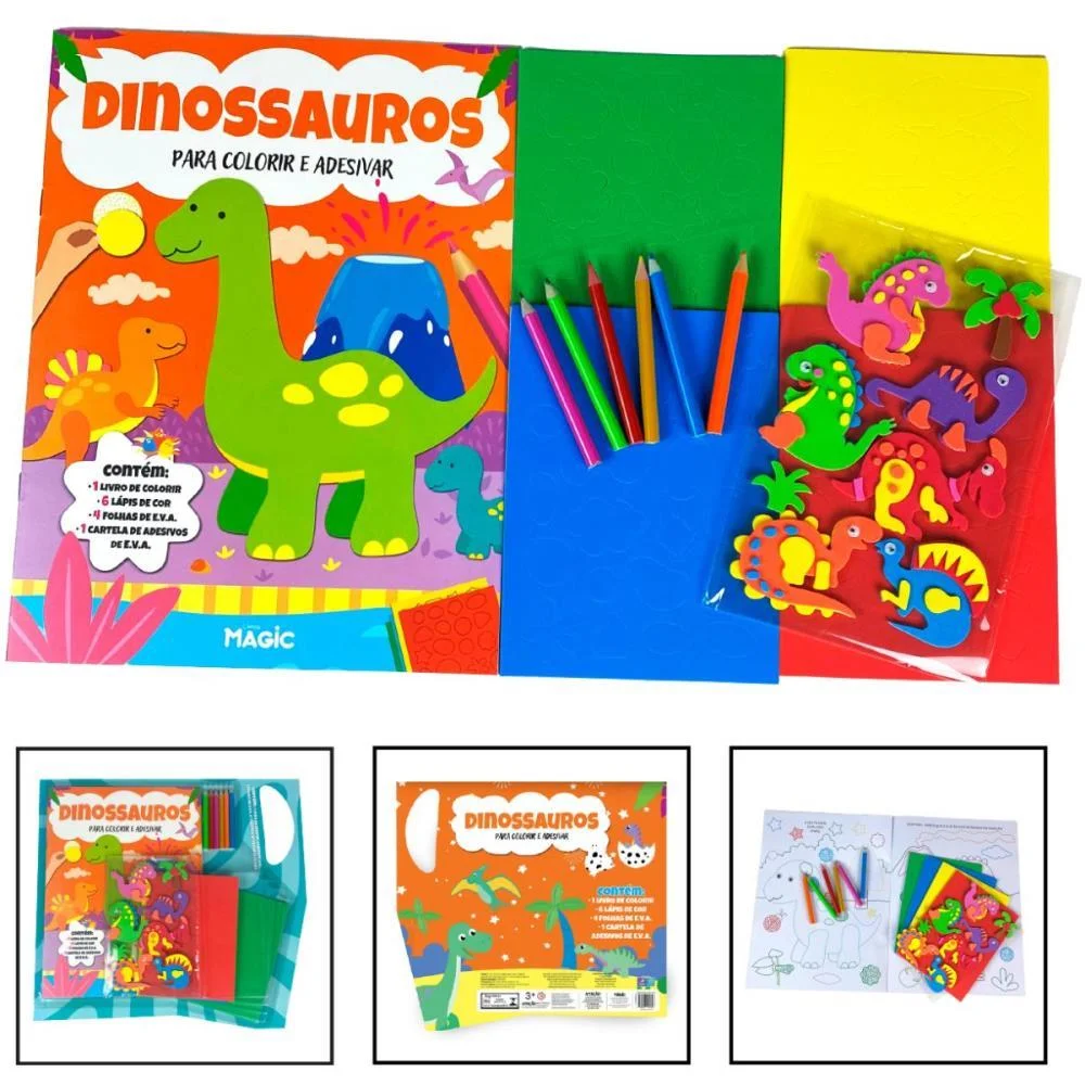 LIVRO COM ADESIVOS DINOSSAUROS C/LAPIS E EVA MAGIC KIDS (UNIDADE) - imagem 5