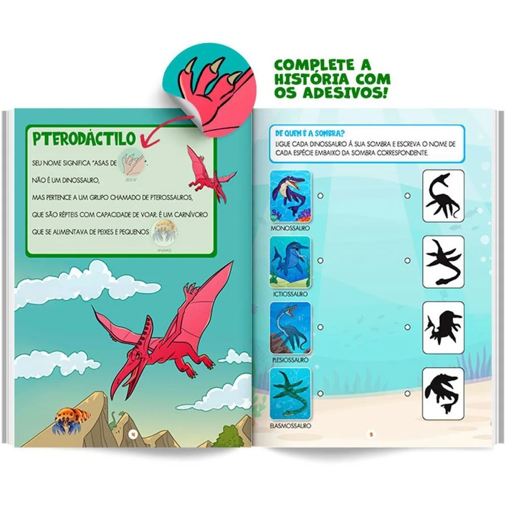 LIVRO COM ADESIVOS COMPLETANDO A CENA DINOSSAUROS BICHO ESPERTO (UNIDADE) - imagem 5