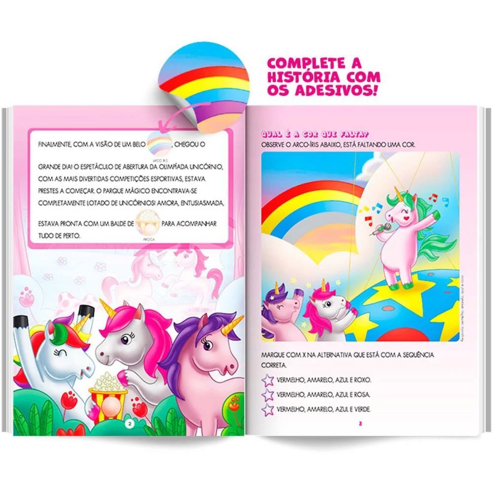 LIVRO COM ADESIVOS COMPLETANDO A CENA UNICORNIOS BICHO ESPERTO (UNIDADE) - imagem 4