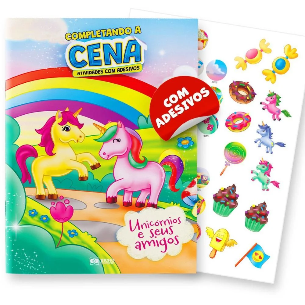 LIVRO COM ADESIVOS COMPLETANDO A CENA UNICORNIOS BICHO ESPERTO (UNIDADE) - imagem 7