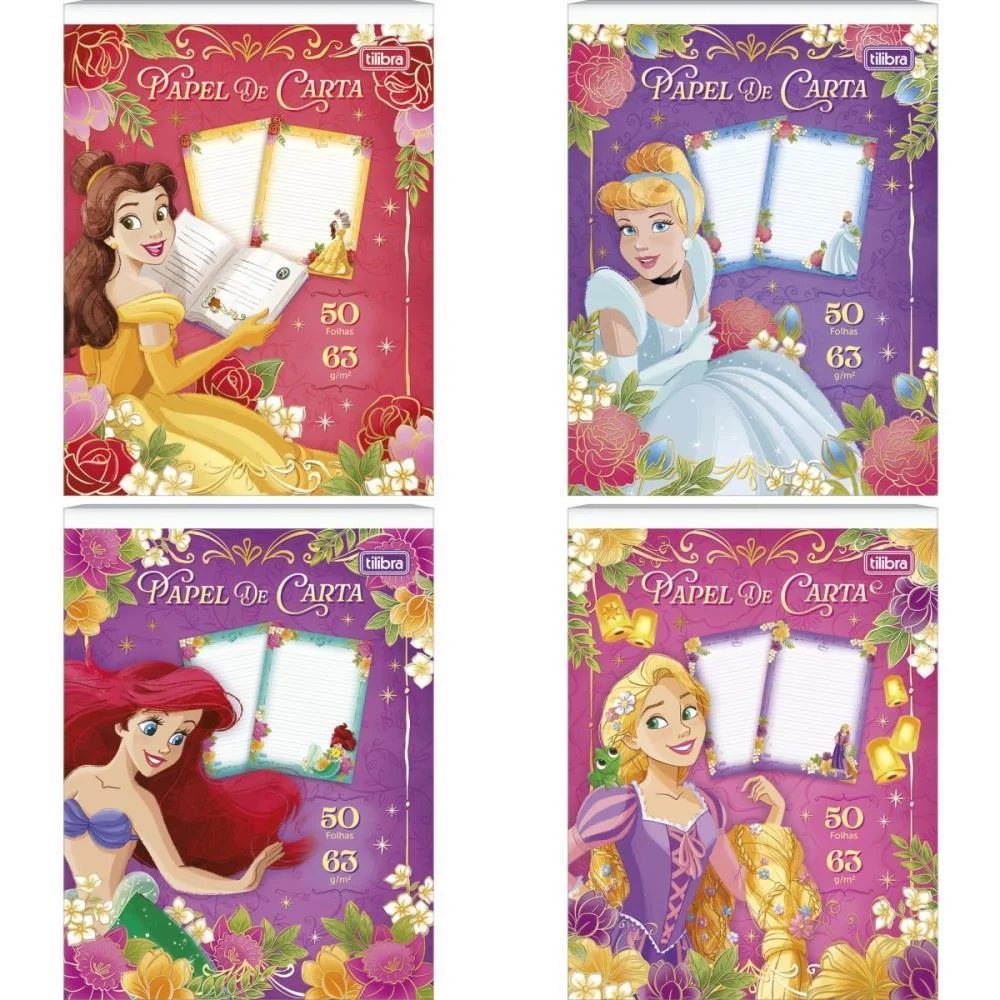 PAPEL DE CARTA DECORADO PRINCESAS BLOCO 50FLS 63G TILIBRA (PCT.C/08) - imagem 2
