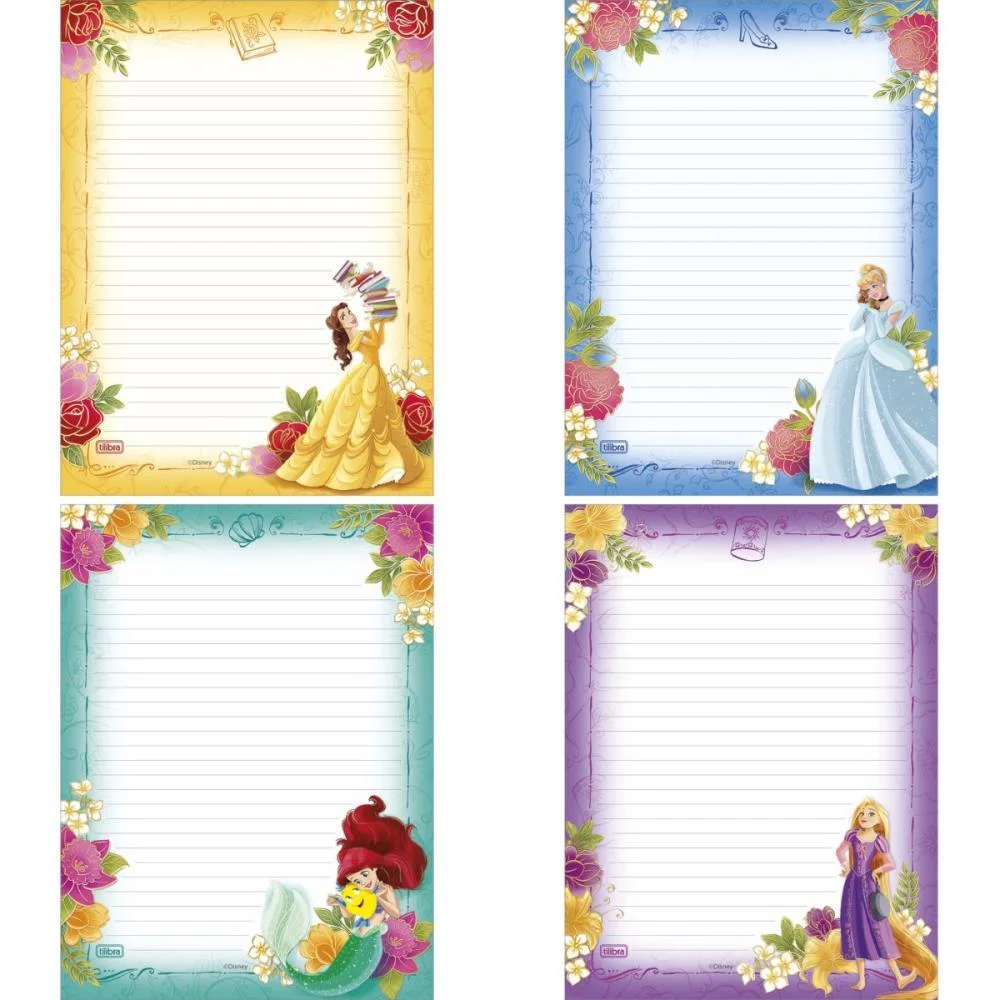 PAPEL DE CARTA DECORADO PRINCESAS BLOCO 50FLS 63G TILIBRA (PCT.C/08) - imagem 3