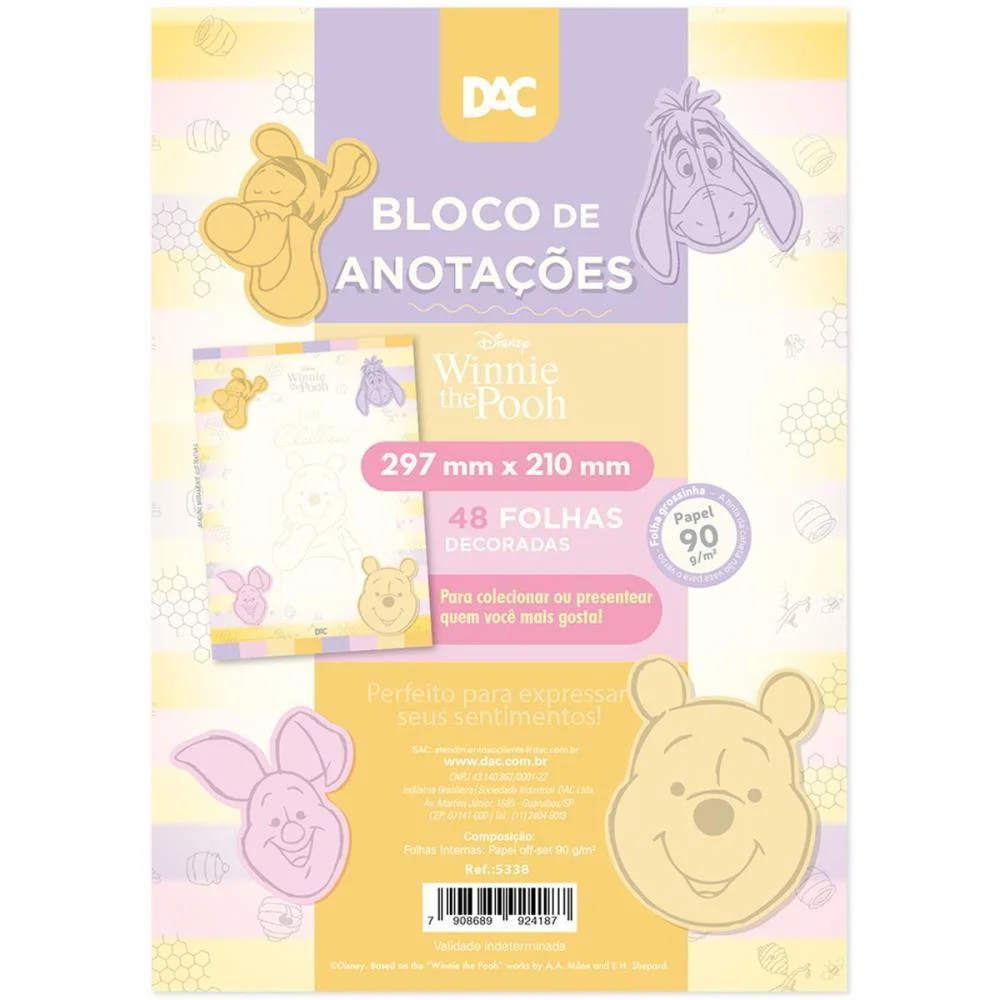 PAPEL DE CARTA DECORADO POOH UNIV. 48F 90G DAC (UNIDADE) - imagem 3