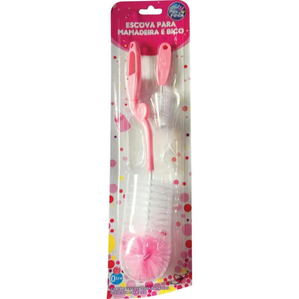 AMAMENTACAO ESCOVA P/MAMADEIRA E BICO ROSA PAIS E FILHOS (BLISTER) - imagem 3