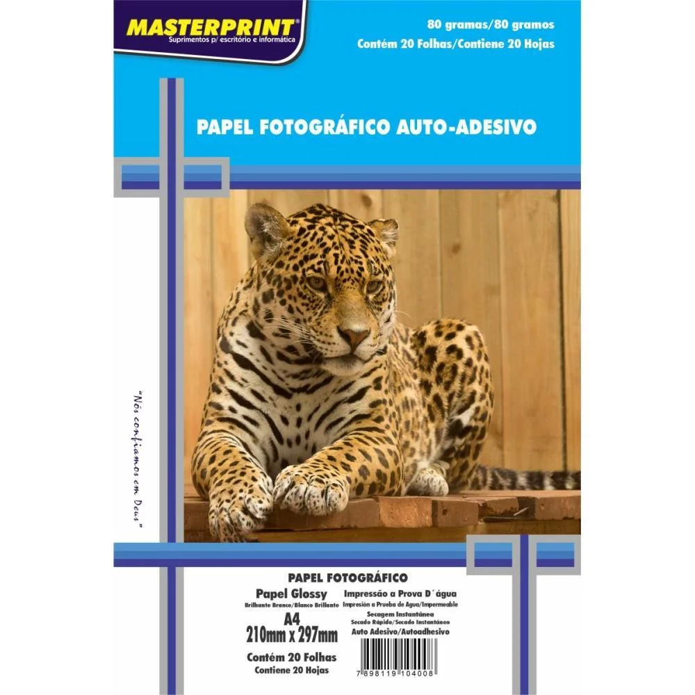 PAPEL FOTOGRAFICO INKJET A4 GLOSSY ADESIVO 80G. MASTERPRINT 20 Unidades - imagem 3