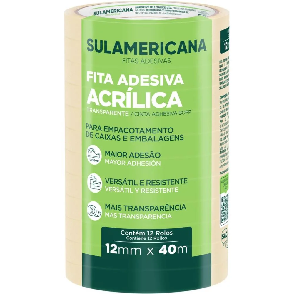 FITA ADESIVA POLIPROPILENO 12MMX40M TRANSP. SULAMERICANA (PCT.C/12) - imagem 7