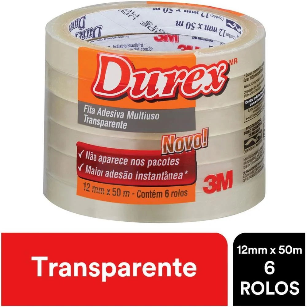 FITA ADESIVA DUREX TRANSPARENTE 12MMX50M. 3M (PCT.C/06) - imagem 7