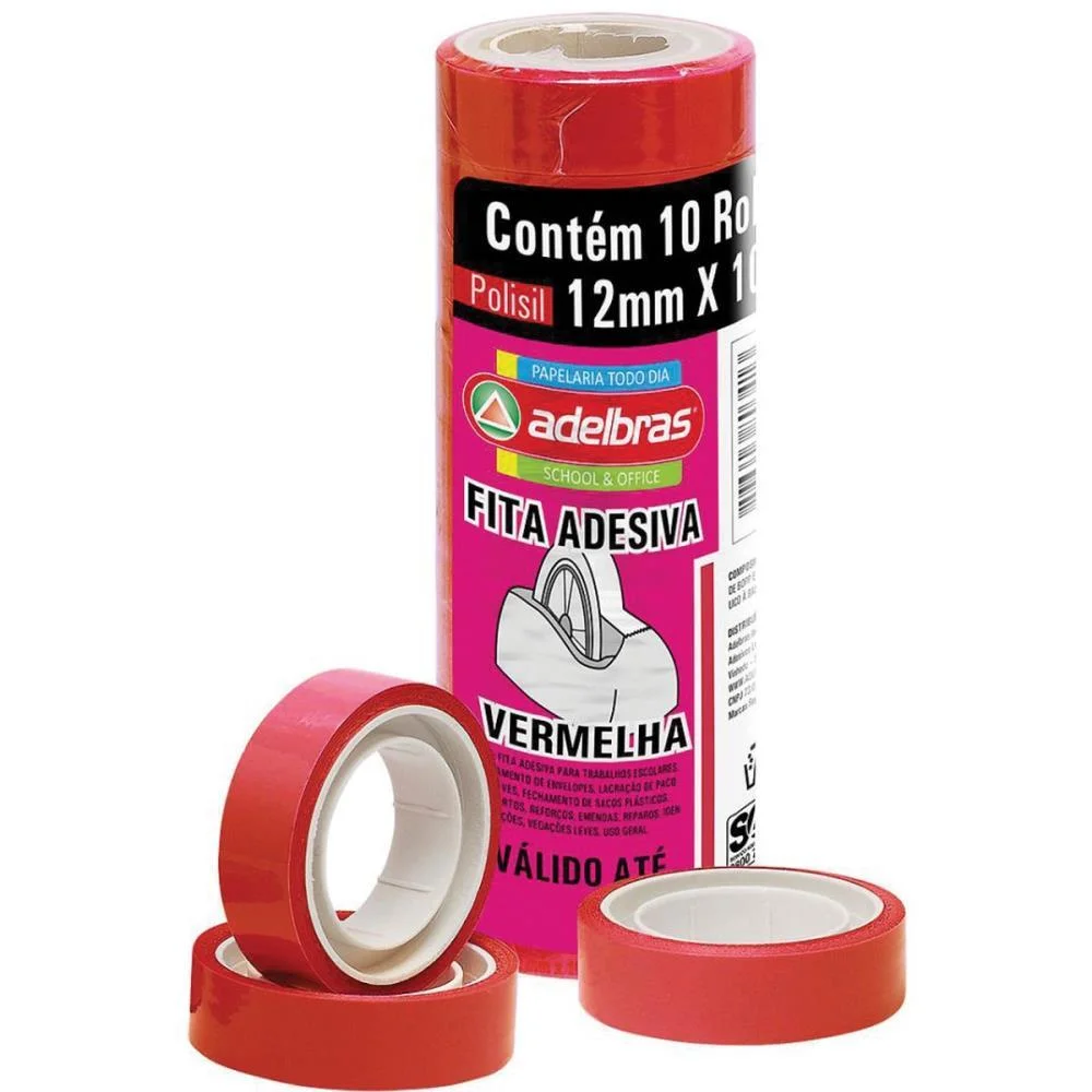 FITA ADESIVA POLISIL 12MMX10M.VERMELHO ADELBRAS 10 Unidades - imagem 3