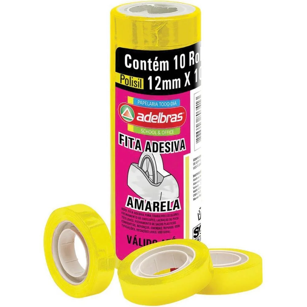 FITA ADESIVA POLISIL 12MMX10M.AMARELO ADELBRAS 10 Unidades - imagem 3