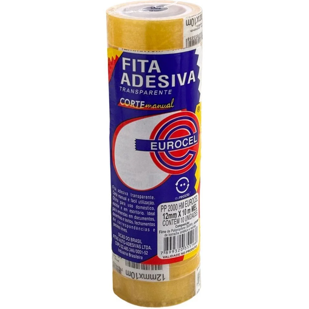 FITA ADESIVA PP 2000 12MMX10M TRANSPARENTE EUROCEL 10 Unidades - imagem 5