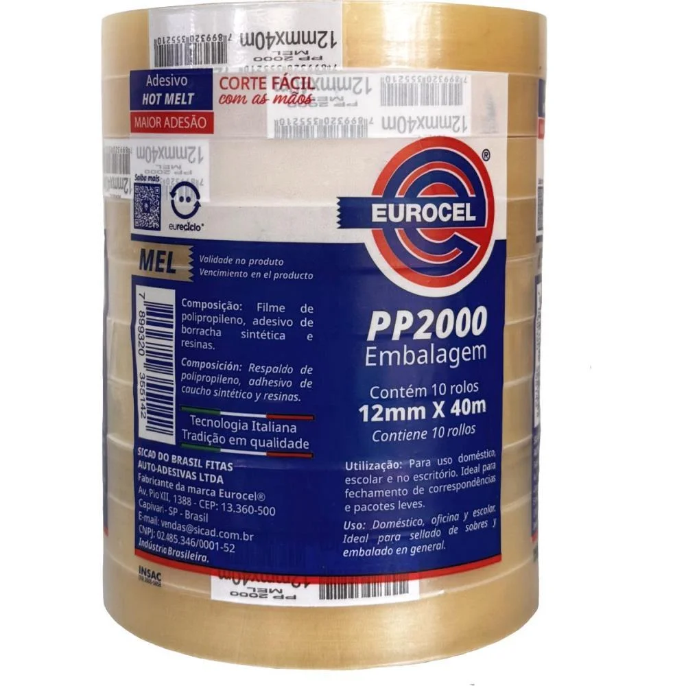 FITA ADESIVA PP 2000 12MMX40M TRANSPARENTE EUROCEL 10 Unidades - imagem 5