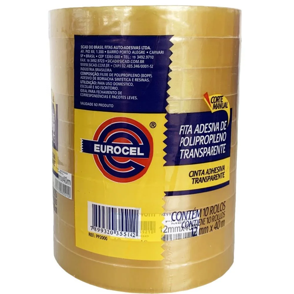 FITA ADESIVA PP 2000 12MMX40M TRANSPARENTE EUROCEL 10 Unidades - imagem 6