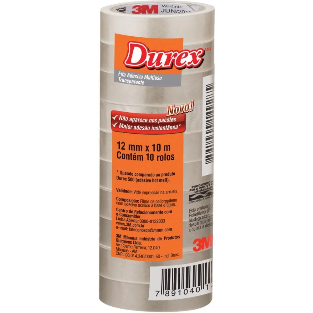 FITA ADESIVA DUREX TRANSPARENTE 12MMX10M. 3M 10 Unidades - imagem 2