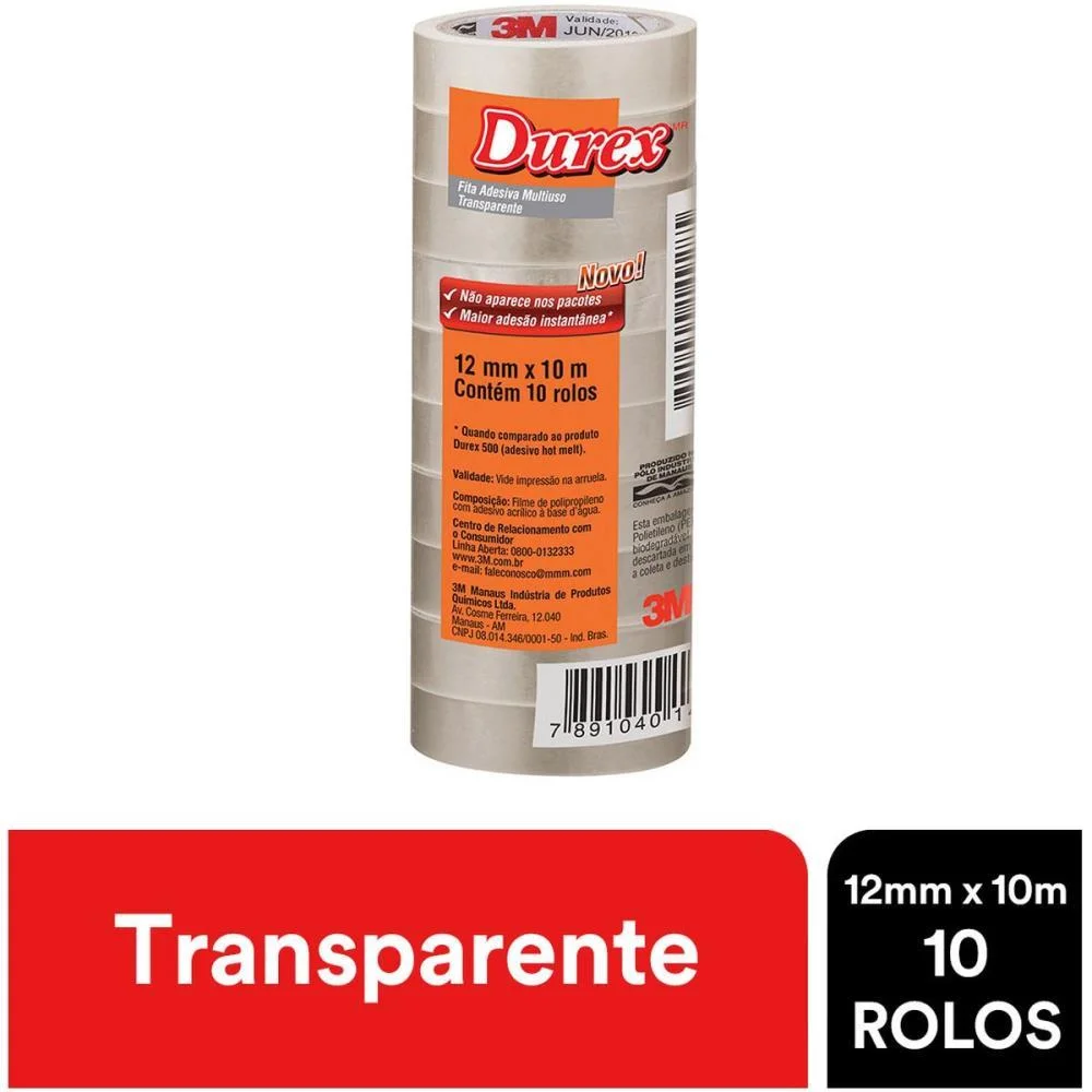 FITA ADESIVA DUREX TRANSPARENTE 12MMX10M. 3M 10 Unidades - imagem 7