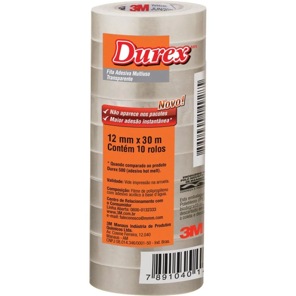 FITA ADESIVA DUREX TRANSPARENTE 12MMX30M. 3M 10 Unidades - imagem 3