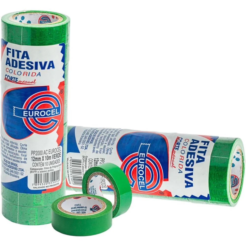 FITA ADESIVA PP 2000 12MMX10M VERDE EUROCEL 10 Unidades - imagem 2