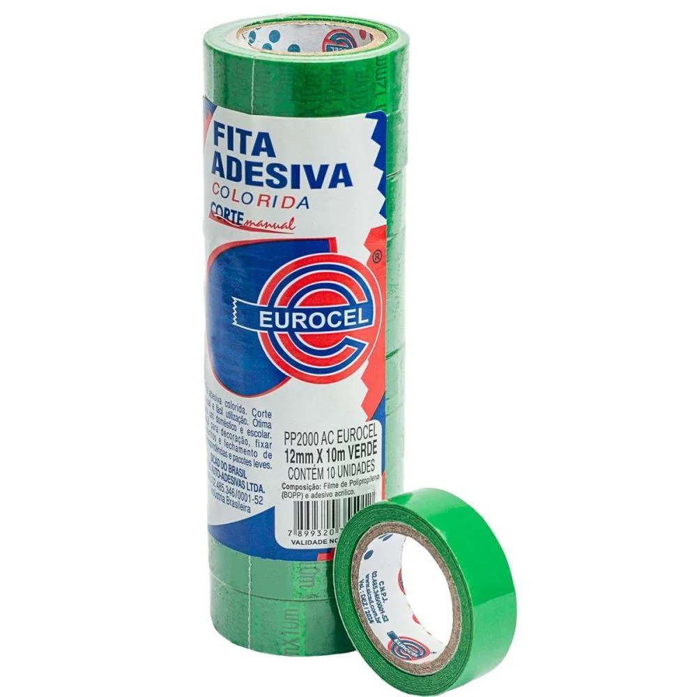 FITA ADESIVA PP 2000 12MMX10M VERDE EUROCEL 10 Unidades - imagem 5