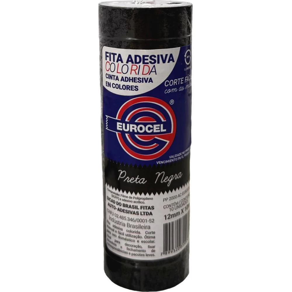 FITA ADESIVA PP 2000 12MMX10M PRETA EUROCEL 10 Unidades - imagem 5