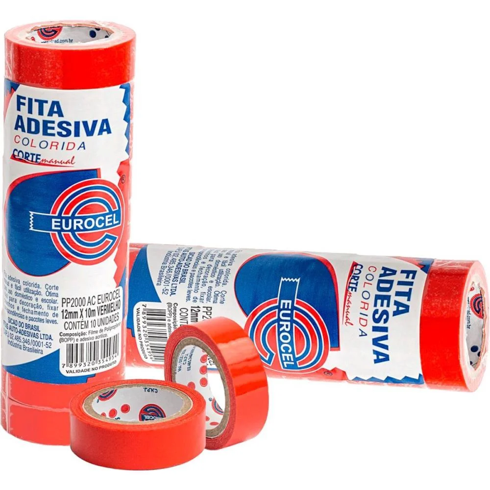 FITA ADESIVA PP 2000 12MMX10M VERMELHA EUROCEL 10 Unidades - imagem 3