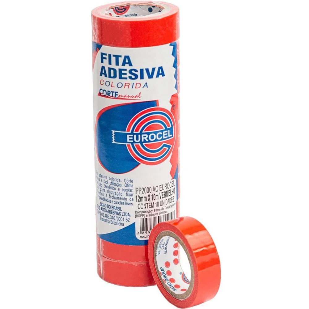 FITA ADESIVA PP 2000 12MMX10M VERMELHA EUROCEL 10 Unidades - imagem 5