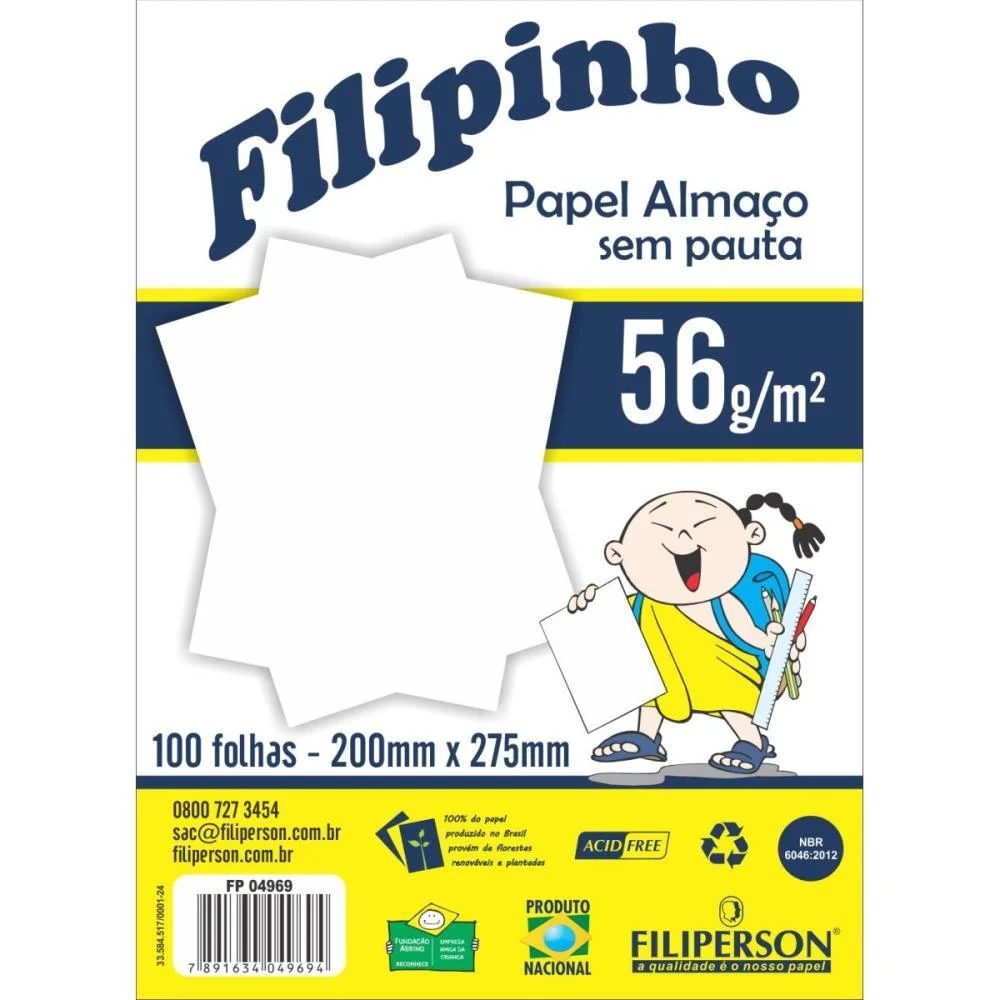 PAPEL Almaço SEM PAUTA E MARGEM 200X275MM 5 FILIPERSON (PCT.C/100) - imagem 2