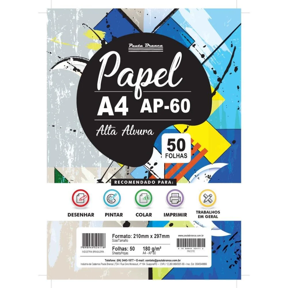 PAPEL SULFITE A4 AP60 180G 60KG. BRANCO 50FLS. PAUTA BRANCA (PACOTE) - imagem 3