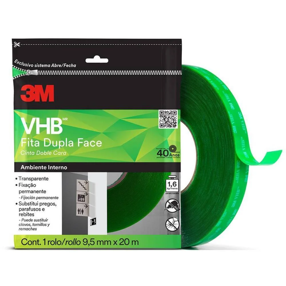 FITA FIXA FORTE VHB4910 TRANP/VERDE 9,5MMX20M 3M (UNIDADE) - imagem 2