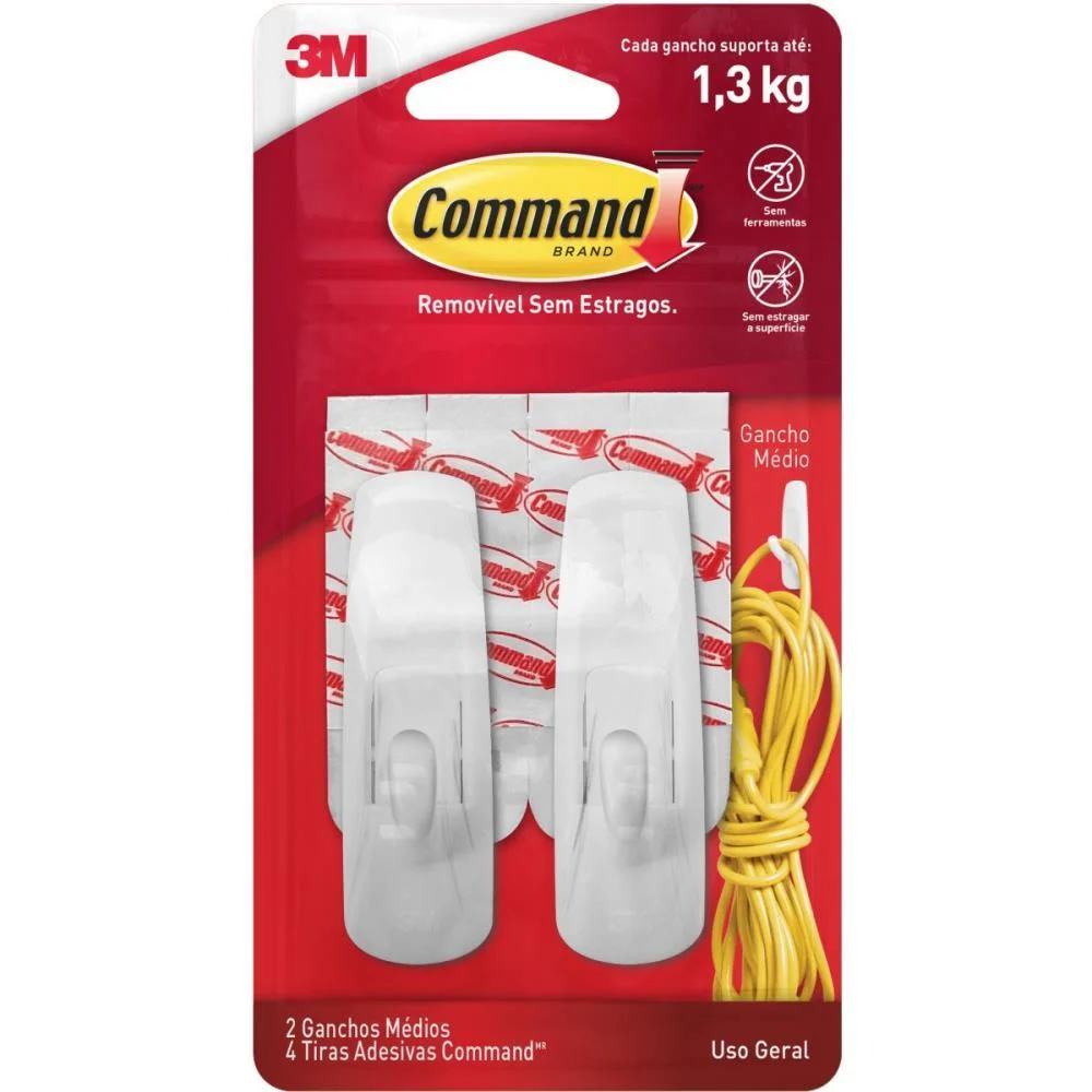 GANCHO Plástico COMMAND MEDIO C/2 3M (BL.C/02) - imagem 3