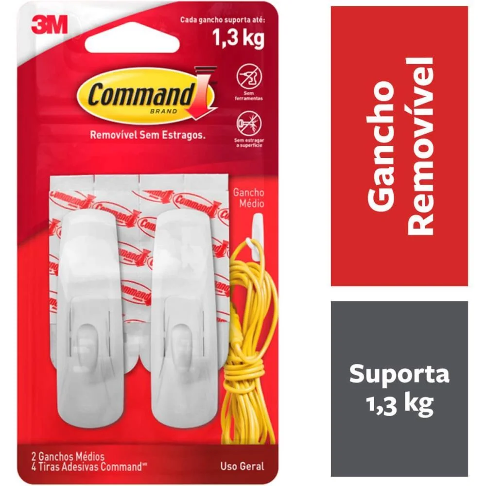 GANCHO Plástico COMMAND MEDIO C/2 3M (BL.C/02) - imagem 9
