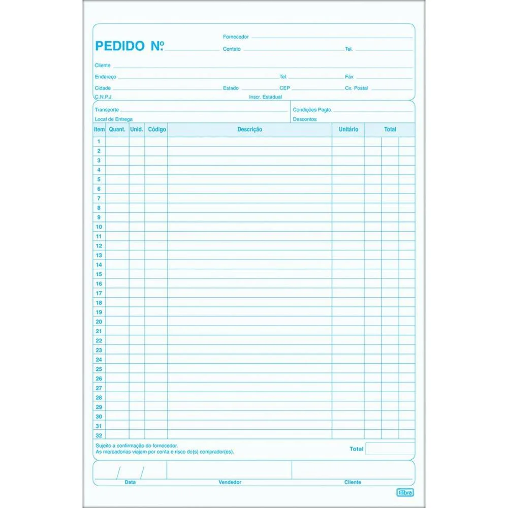 Talão Impresso DE PEDIDO 1/18 1 VIA 50 FOLHAS TILIBRA 20 Unidades - imagem 2