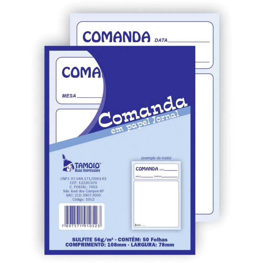 Talão Impresso COMANDA JORNAL 50F.80MMX110MM TAMOIO 20 Unidades - imagem 3