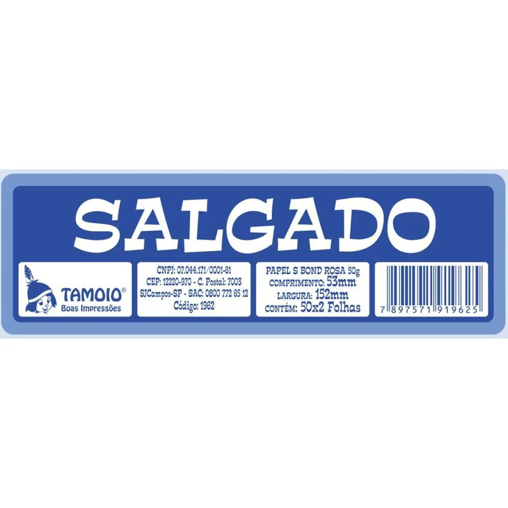Talão Impresso FICHA SALGADO 50X2 53MMX152MM TAMOIO 10 Unidades - imagem 2
