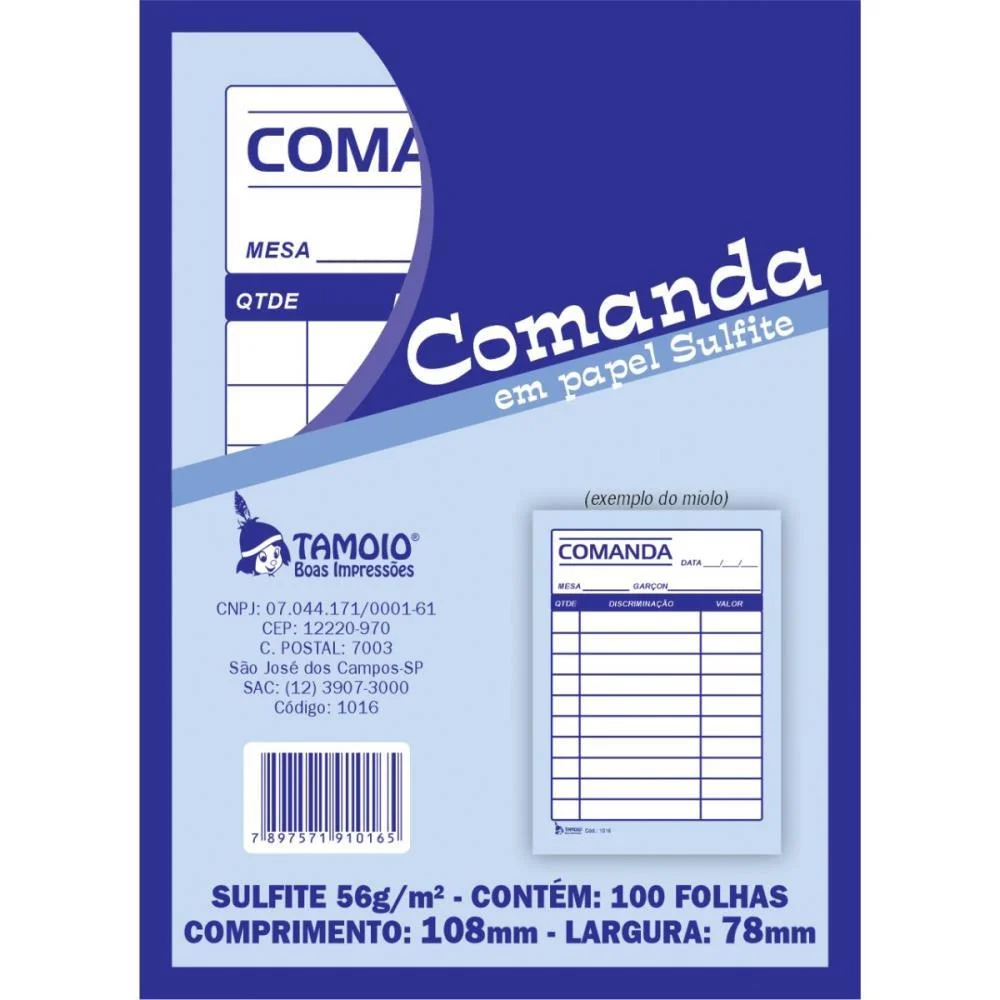 Talão Impresso COMANDA SULFITE 100F. 80X110MM TAMOIO 20 Unidades - imagem 4