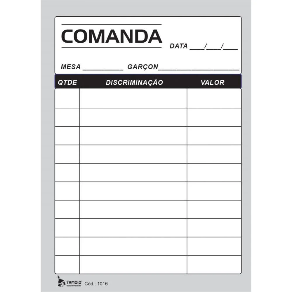 Talão Impresso COMANDA SULFITE 100F. 80X110MM TAMOIO 20 Unidades - imagem 5