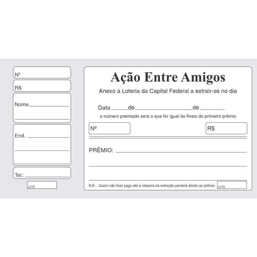 Talão Impresso ACAO ENTRE AMIGOS 100FLS. TAMOIO 20 Unidades - imagem 5