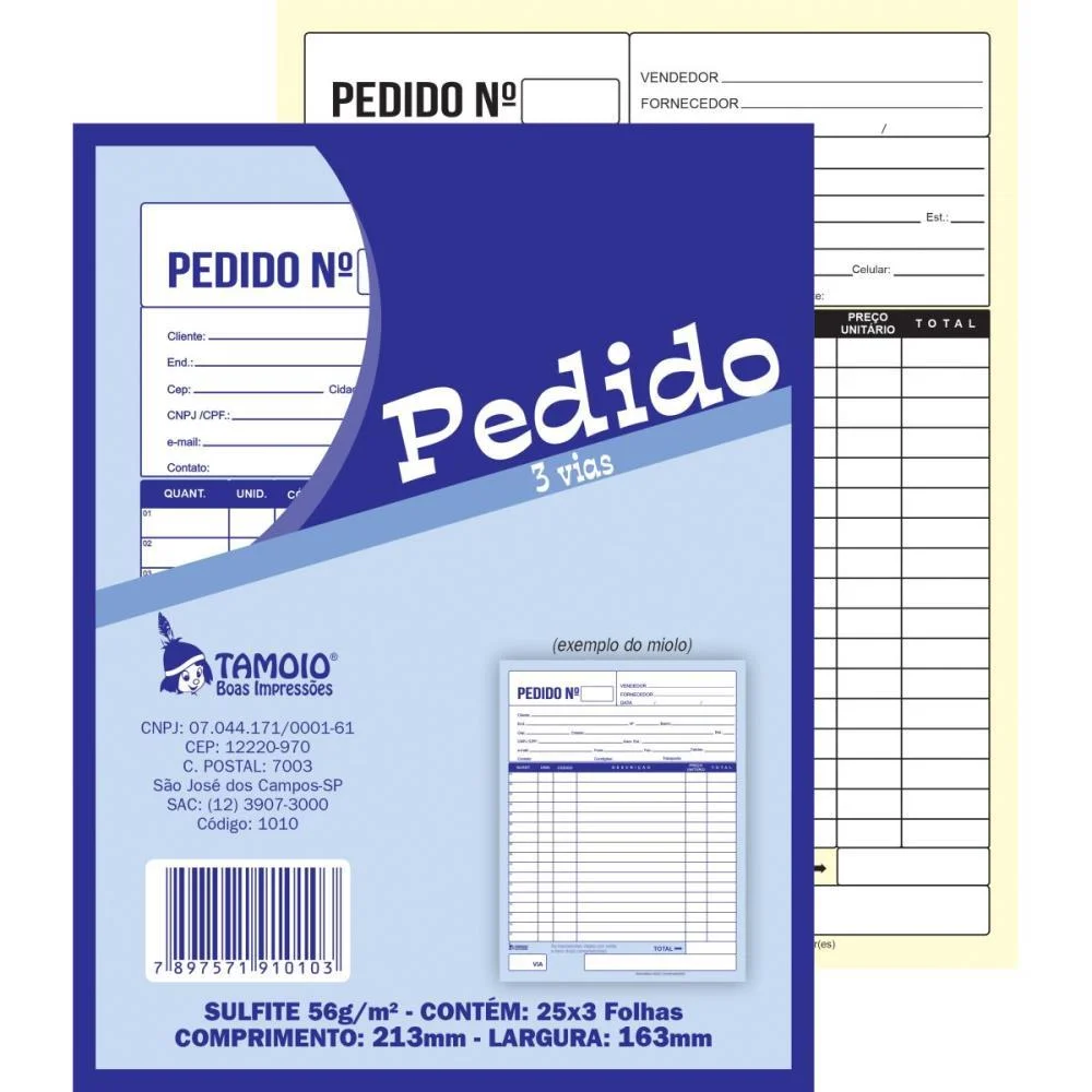 Talão Impresso DE PEDIDO 1/18 1 VIA 50 FOLHAS TAMOIO 20 Unidades - imagem 3